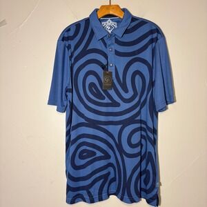 Cut Throat Golf Mens XL Blue Swirl Pattern Short Sleeve Polo Shirt Est 2009